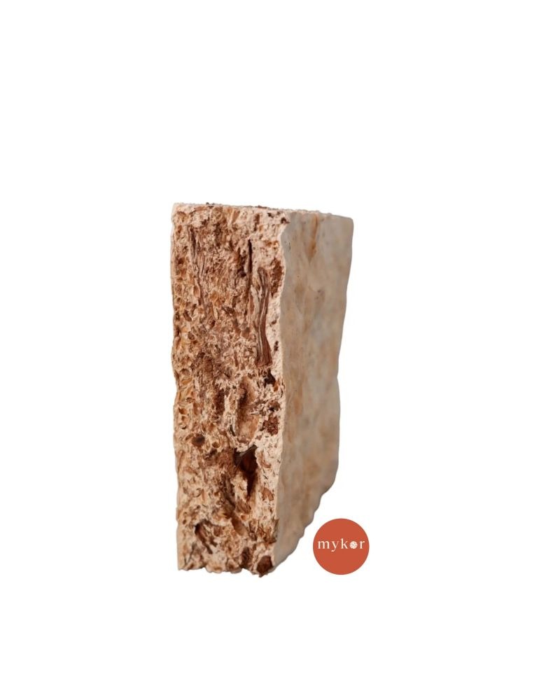 Texture brute et fibreuse d'un panneau acoustique en mycelium par Mykor